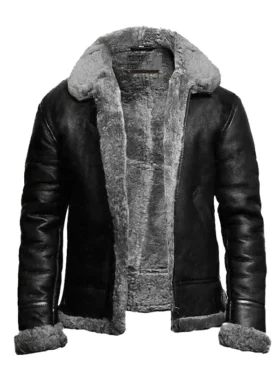 Military-Black-Fur-B3-Pilot-Shearling-Aviator-Jacket-For-Mens