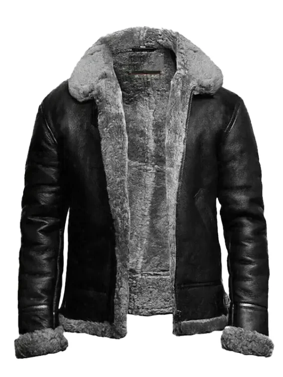 Military-Black-Fur-B3-Pilot-Shearling-Aviator-Jacket-For-Mens