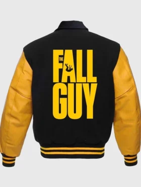 Ryan Gosling The Fall Guy Letterman Varsity Jacket featuring wool and leather sleeves.