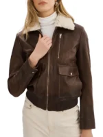 Womens Brown Leather Aviator Jacket
