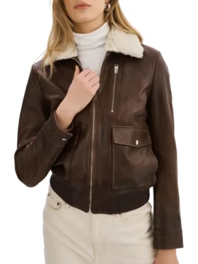 Womens Brown Leather Aviator Jacket