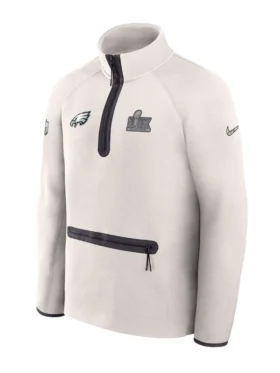 mens-nike-cream-philadelphia-eagles-super-bowl-lix-opening-night-tech-fleece-half-zip-top-Jacket