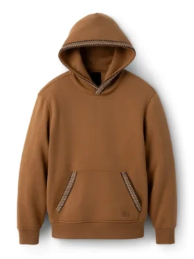 Front profile of the brown UGG Tasman hoodie.