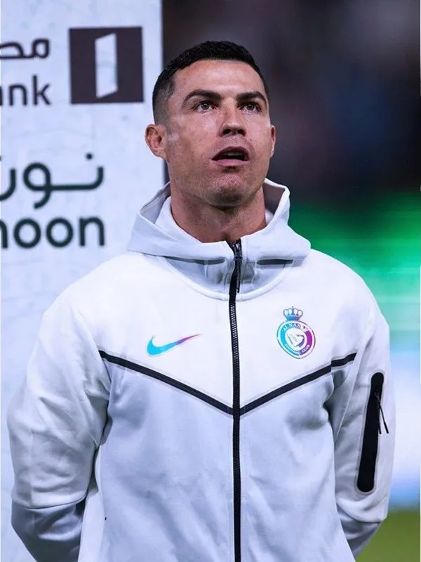 Cristiano Ronaldo Al Nassr Tech White Jacket Al Nassr Tech Cristiano Ronaldo Fleece Jacket