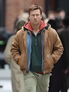 Glen-Powell-The-Running-Man-Brown-Hooded-Jacket