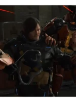 Sam Porter Bridges jacket from Death Stranding 2 featuring a professional high-collar design and durable front zipper closure.