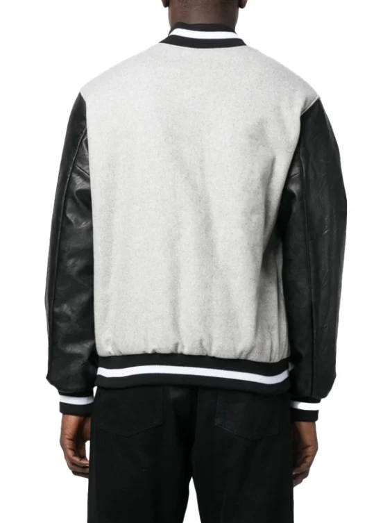 Opening Ceremony logo-Embroidered Grey Varsity Jacket