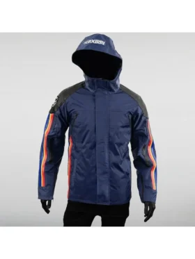 Close-up of the Sam Porter Bridges Death Stranding Jacket showing shoulder patches and stand-up collar.