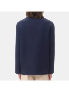 Back view of the navy blue Rich Guy wool jacket.
