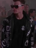 Real leather jacket for men featuring bold white graffiti-style lettering like "DANGER" and "DEEP."