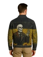Vintage Printed Oil Painting Skull Sunflower Casual Denim Jacket