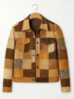 Vintage brown patchwork jacket with intricate trimming details
