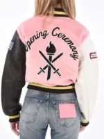 Womens Opening Ceremony Pink Varsity Jacket Womens