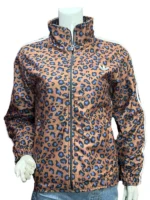 A front view of the Adidas Leopard Firebird Oversized Track Jacket with a full zip.