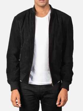 mens-black-suede-leather-bomber-jacket