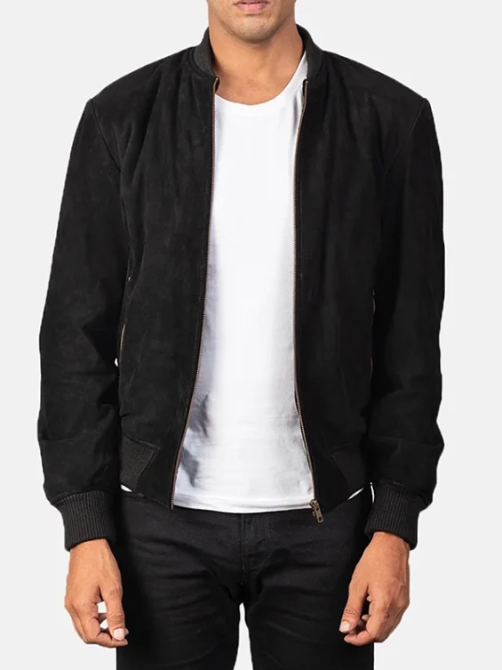 mens-black-suede-leather-bomber-jacket