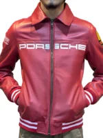 Detailed close-up of the premium heavyweight red leather and reinforced double-needle stitching.