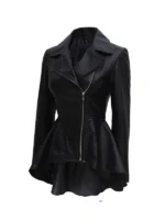 Black Peplum Leather Jacket for women