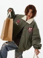 Boa-Lapel-Casual-Green-Padded-Jacket