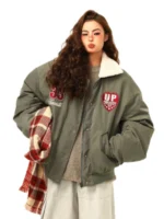 Boa-Lapel-Casual-Padded-Green-Jacket