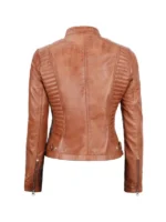 Cafe Racer Tan Biker Leather Jacket For Womens