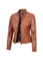 Cafe Racer Tan Biker Leather Jacket - Women