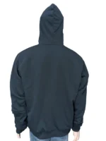 Close-up of the premium soft-brushed fleece texture and reinforced double-needle stitching on a dummy.