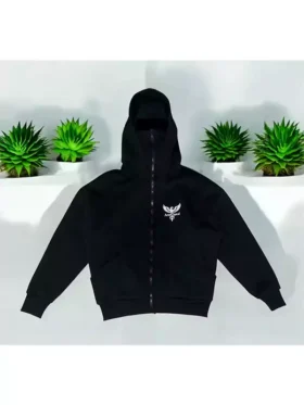 Front-Side-Of-the-Arm-Crystal-Balaclava-Zip-Up-Hoodie-in-Black-Color