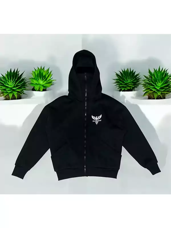 Front-Side-Of-the-Arm-Crystal-Balaclava-Zip-Up-Hoodie-in-Black-Color Front-Side-Of-the-Arm-Crystal-Balaclava-Zip-Up-Hoodie-in-Black-Color