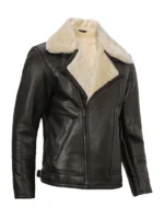 Mens Asymmetrical Brown Shearling Leather Jacket