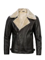Mens Brown Asymmetrical Shearling Leather Jacket