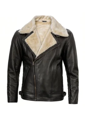 Mens Brown Asymmetrical Shearling Leather Jacket
