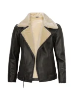 Mens Brown Asymmetrical Shearling Leather Jackets