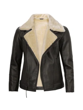 Mens Brown Asymmetrical Shearling Leather Jackets