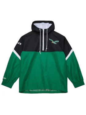Mens-Mitchell-Ness-BlackGreen-Philadelphia-Eagles-Tie-Breaker-Vintage-Logo-Lightweight-Anorak-Half-Zip-Windbreaker-Jacket