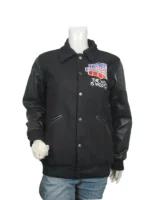 NCA Varsity Jacket front view highlighting the bold championship embroidery and premium snap-button closure.