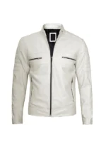 Premium Cafe Racer White Leather Jacket - Unisex
