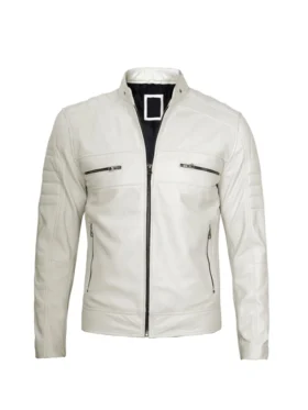 Premium Cafe Racer White Leather Jacket - Unisex