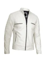 Unisex Premium Cafe Racer White Leather Jacket