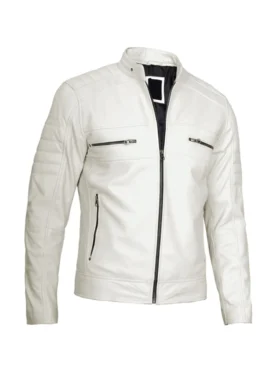 Unisex Premium Cafe Racer White Leather Jacket