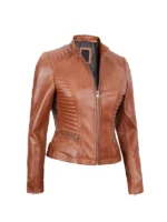 Womens Cafe Racer Tan Biker Leather Jacket