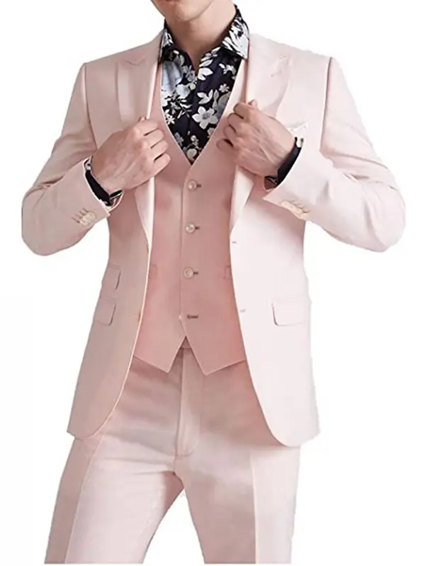 Mens Summer Groom Wear 3 Piece Pink Suit Mens Summer Groom Wear 3 Piece Pink Suit