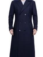 Aaron Mens long wool coat blue Double Breasted