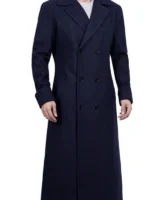 Aaron Men’s long wool coat blue Double Breasted