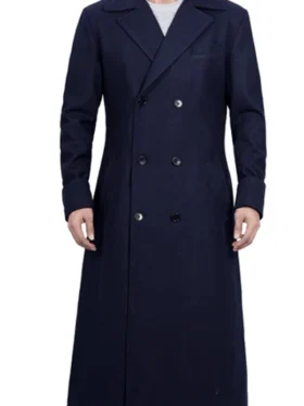 Aaron Mens long wool coat blue Double Breasted