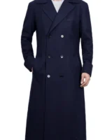Aaron Men’s long wool coat blue Double Breasted