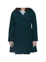 Ana Womens Forest Green Double Breasted Flare Wool Coat Regular Fit