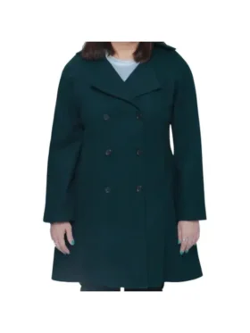 Ana Womens Forest Green Double Breasted Flare Wool Coat Regular Fit