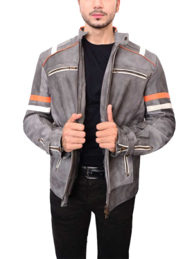 Cafe Racer Grey Waxed Leather Jacket