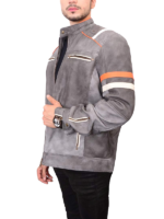 Cafe Racer Grey Waxed Leather Jacket